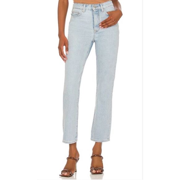 Lovers + Friends Reece High‑Rise Slim Straight Palms Jeans Light Wash Denim 28 - Picture 3 of 13